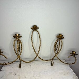 Vintage Gold Wall Candelabra | 5-Arm Twist Metal Sconce | French Provincial Cand